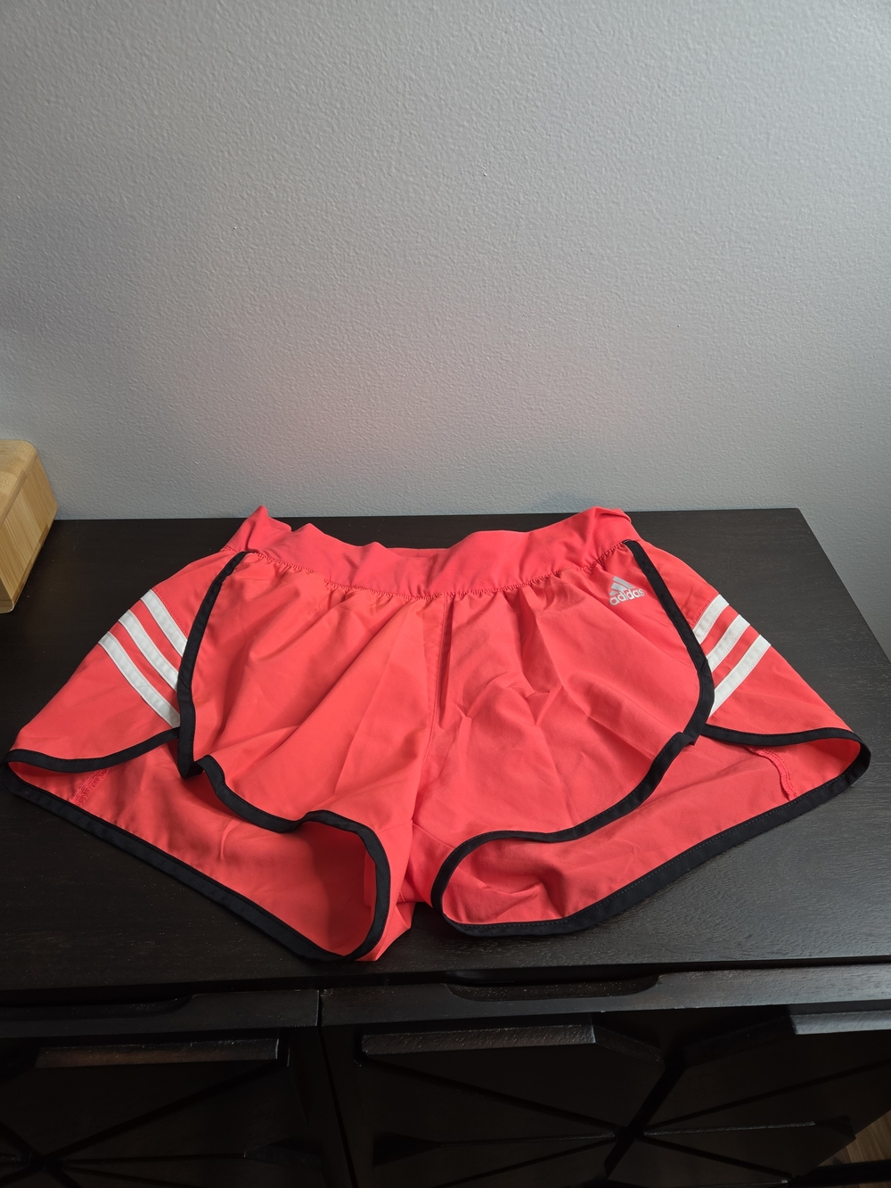 adidas Coral-Pink Athletic Running Shorts with Black Trim